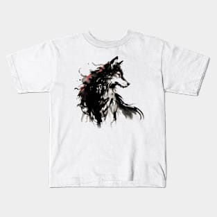 Chinese Style Ink Wolf Kids T-Shirt